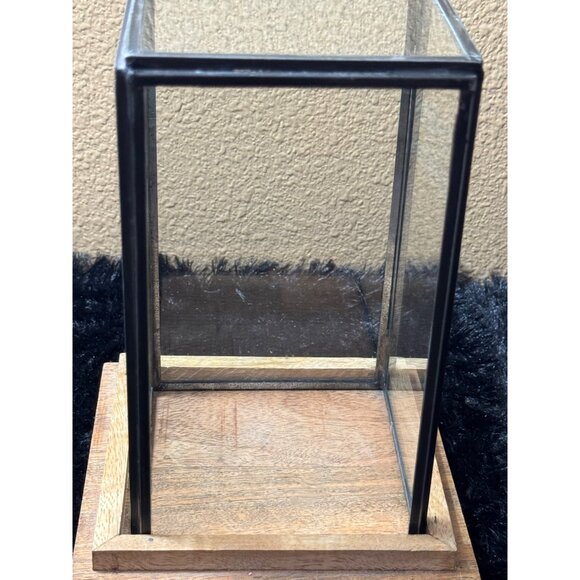 Small Square Glass Hurricane Candle Holder With Wood Base By World Market - Picture 2 of 8